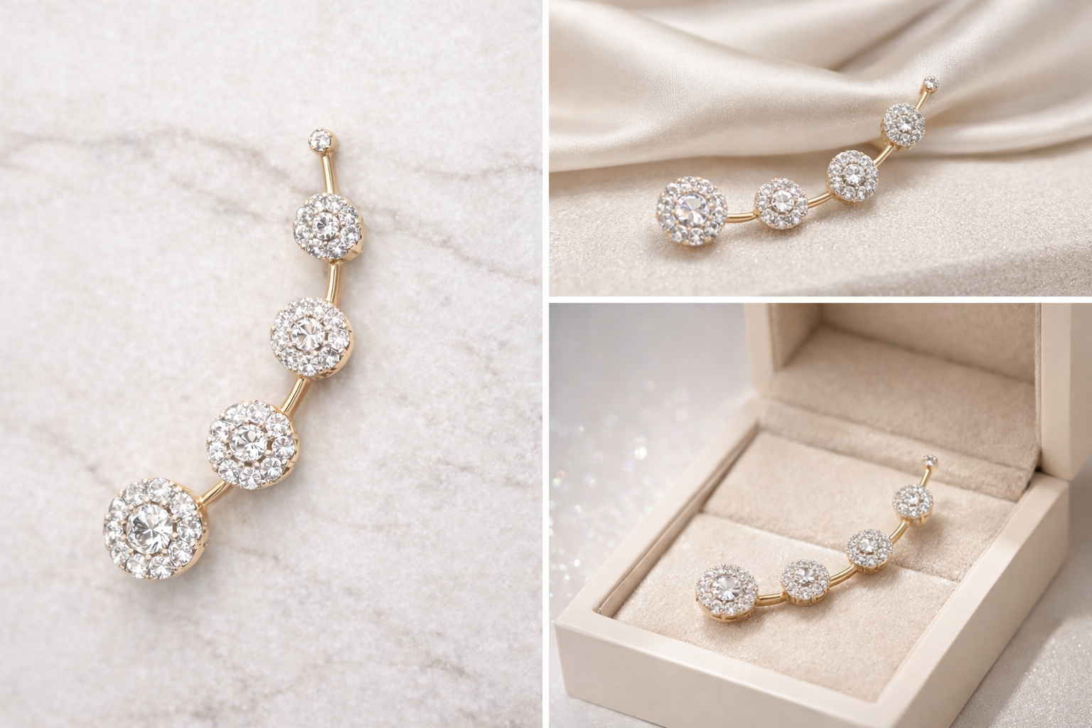 Gold Plated CZ Diamond Ear Cuff for Women | Non-Piercing Designer Ear Climber | American Diamond Ear Crawler Jewelry