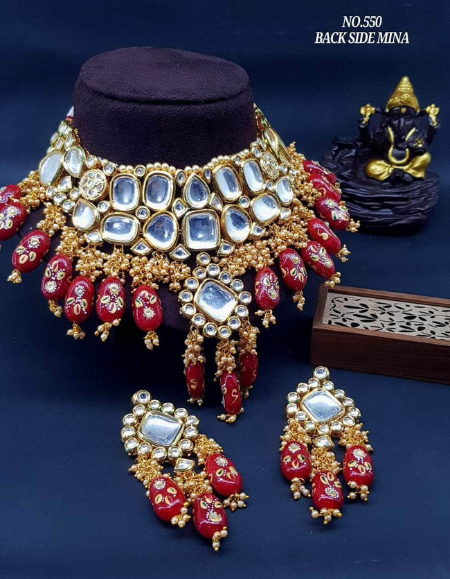 Meenakari Kundan Beaded Jewellery Set Hover Image