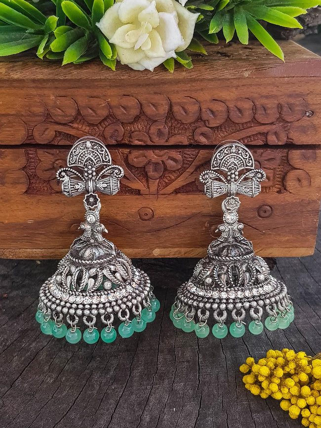 Silver‑Plated Long Jhumka Earrings Main Image